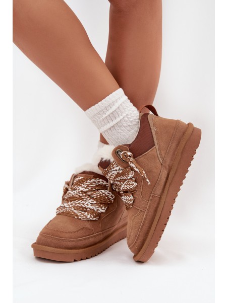Suede Women's Snow Boots With Fur and Thick Lacing Vinceza 97963 Camel