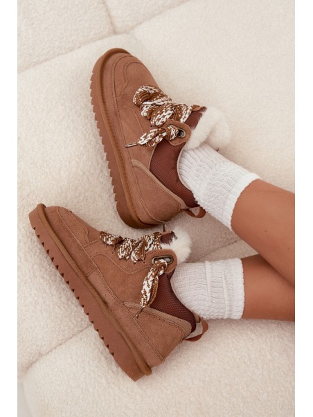 Suede Women's Snow Boots With Fur and Thick Lacing Vinceza 97963 Camel
