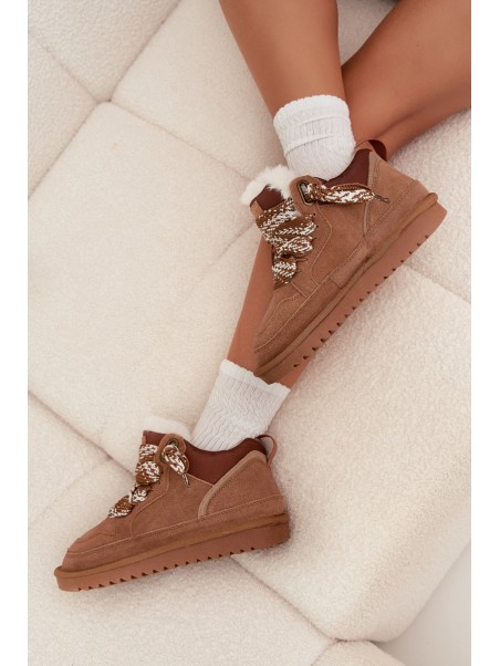 Suede Women's Snow Boots With Fur and Thick Lacing Vinceza 97963 Camel
