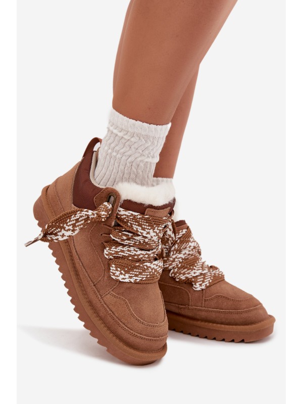 Suede Women's Snow Boots With Fur and Thick Lacing Vinceza 97963 Camel