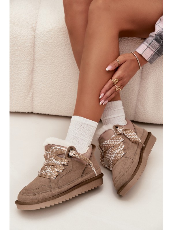 Suede Women's Snow Boots with Fur and Thick Lacing Vinceza 97963 Beige