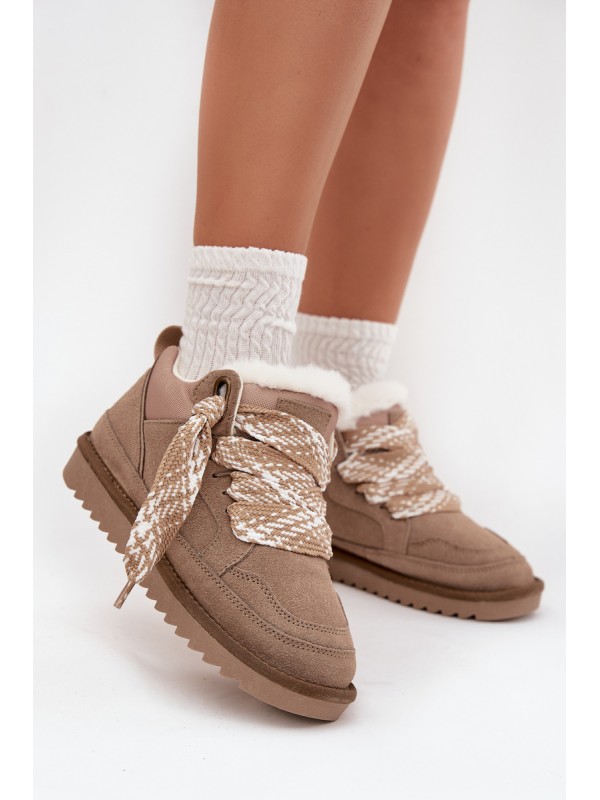 Suede Women's Snow Boots with Fur and Thick Lacing Vinceza 97963 Beige