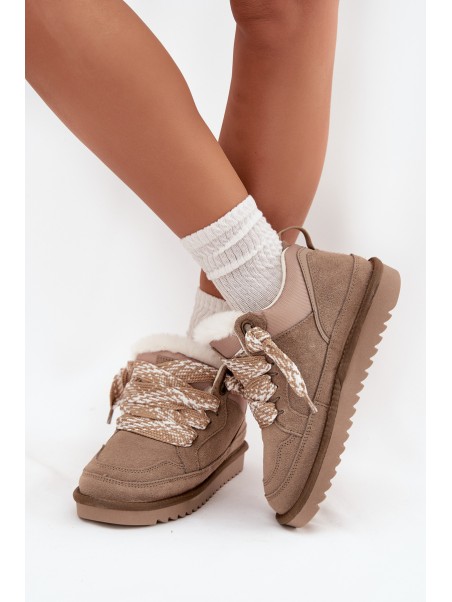 Suede Women's Snow Boots with Fur and Thick Lacing Vinceza 97963 Beige