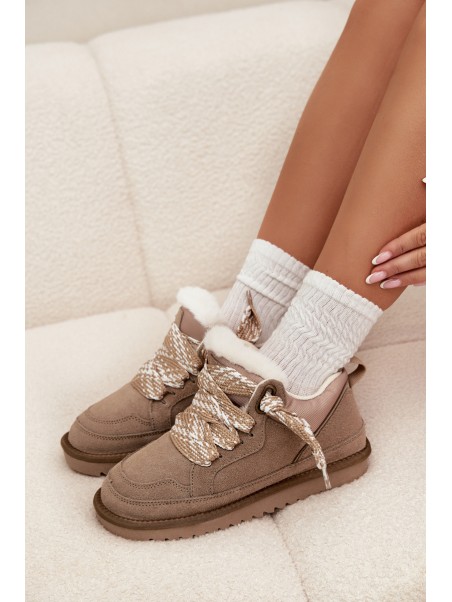 Suede Women's Snow Boots with Fur and Thick Lacing Vinceza 97963 Beige