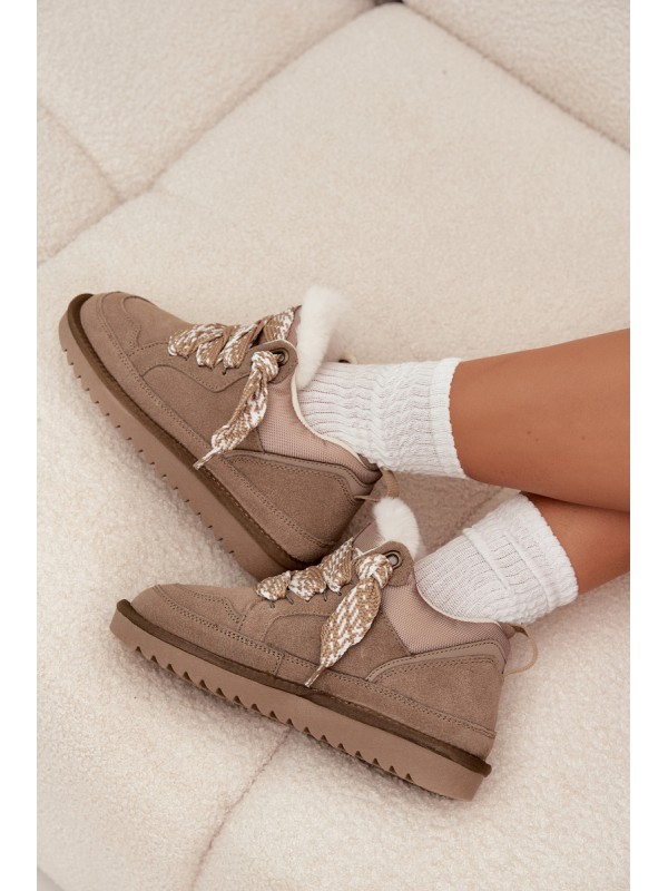 Suede Women's Snow Boots with Fur and Thick Lacing Vinceza 97963 Beige