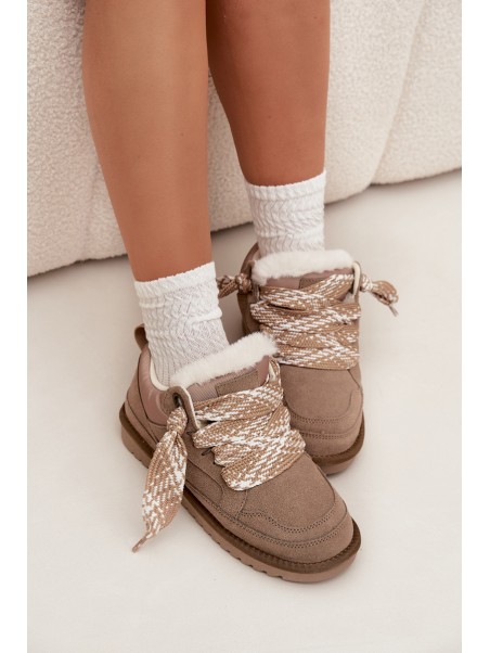 Suede Women's Snow Boots with Fur and Thick Lacing Vinceza 97963 Beige