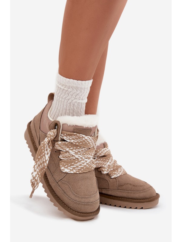 Suede Women's Snow Boots with Fur and Thick Lacing Vinceza 97963 Beige