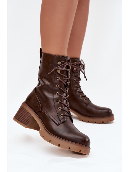Women's Workery Block Heeled Boots Vinceza 89136 Warm Brown