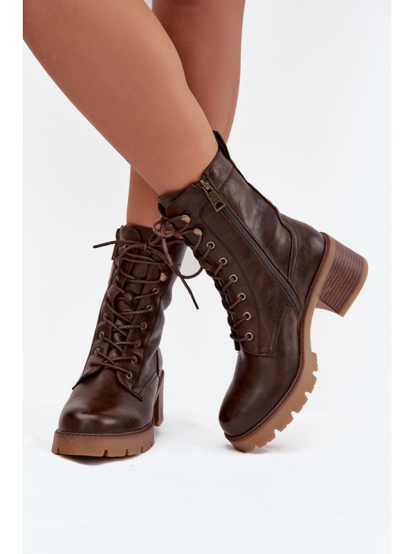 Women's Workery Block Heeled Boots Vinceza 89136 Warm Brown