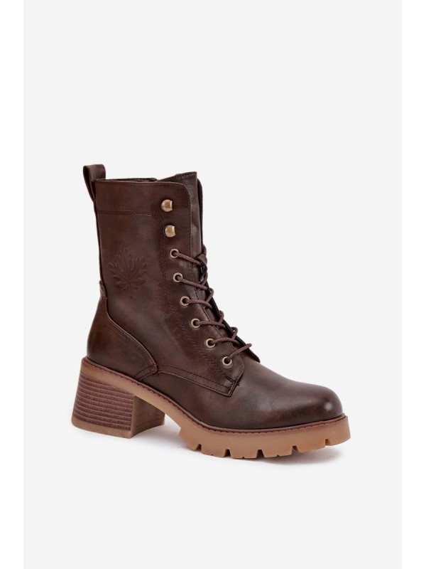 Women's Workery Block Heeled Boots Vinceza 89136 Warm Brown