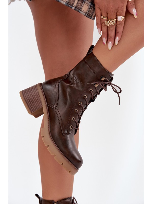Women's Workery Block Heeled Boots Vinceza 89136 Warm Brown