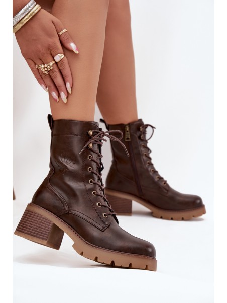 Women's Workery Block Heeled Boots Vinceza 89136 Warm Brown