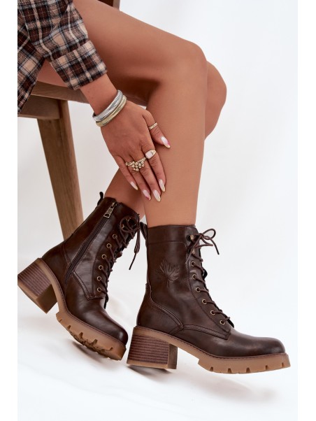 Women's Workery Block Heeled Boots Vinceza 89136 Warm Brown