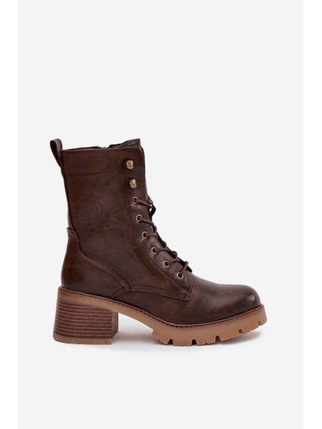 Women's Workery Block Heeled Boots Vinceza 89136 Warm Brown