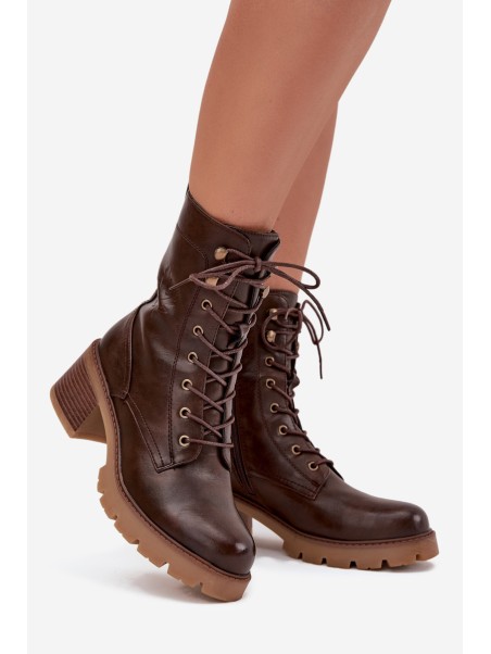 Women's Workery Block Heeled Boots Vinceza 89136 Warm Brown