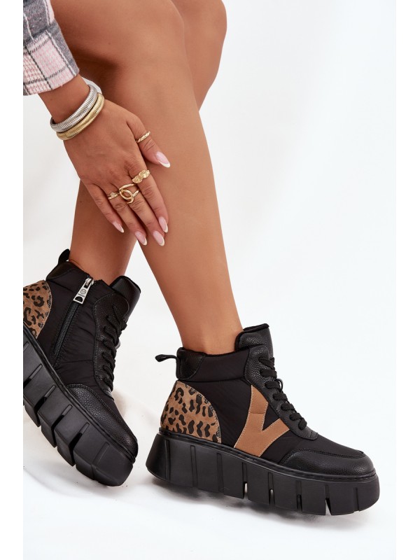 Leather Women's Platform Boots Lined Vinceza 66838 Black