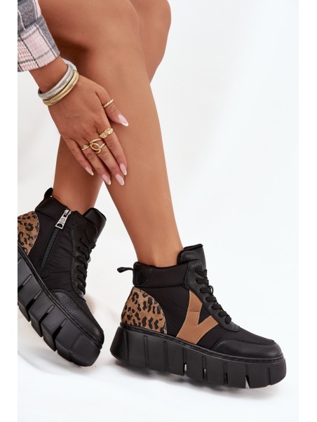 Leather Women's Platform Boots Lined Vinceza 66838 Black