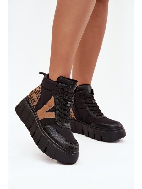 Leather Women's Platform Boots Lined Vinceza 66838 Black