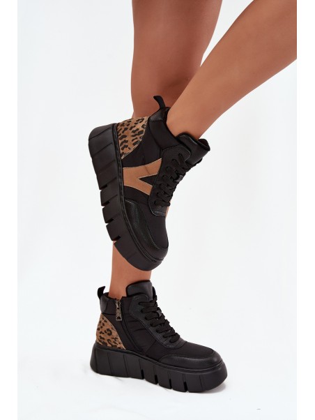 Leather Women's Platform Boots Lined Vinceza 66838 Black