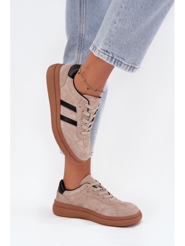 Suede Women's Sneakers On Platform Beige Elivienne