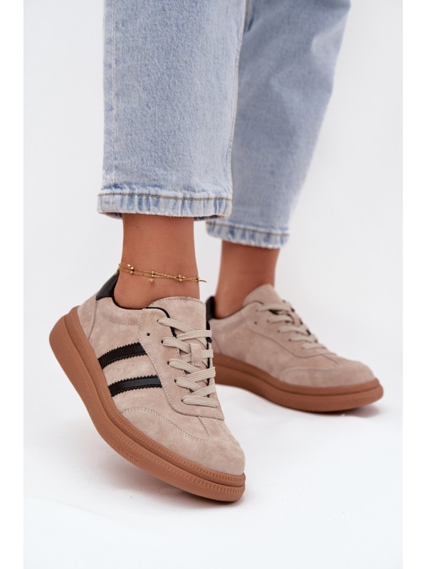 Suede Women's Sneakers On Platform Beige Elivienne