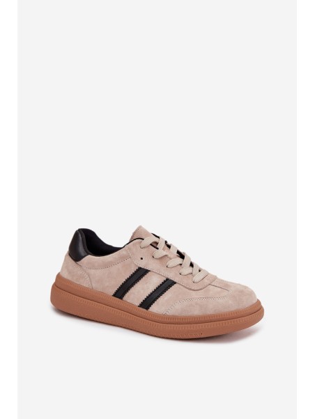 Suede Women's Sneakers On Platform Beige Elivienne