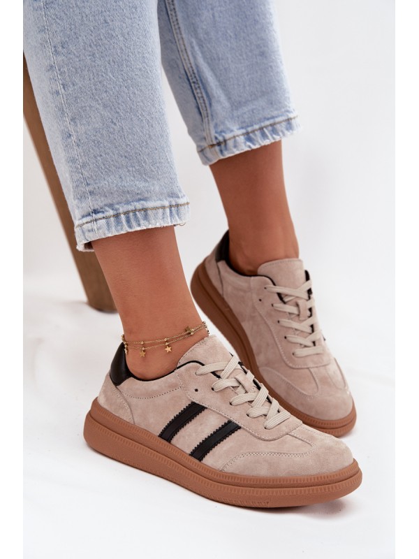 Suede Women's Sneakers On Platform Beige Elivienne