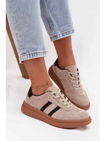 Suede Women's Sneakers On Platform Beige Elivienne