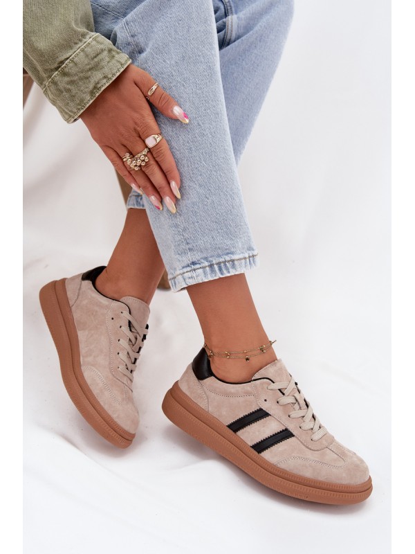 Suede Women's Sneakers On Platform Beige Elivienne