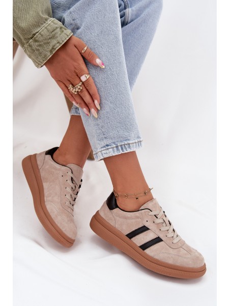 Suede Women's Sneakers On Platform Beige Elivienne