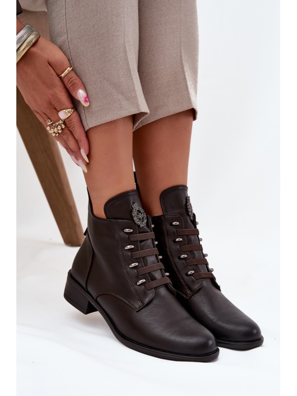 Low Insulated Ankle Boots With Zipper And Decoration Brown Nevalia 2