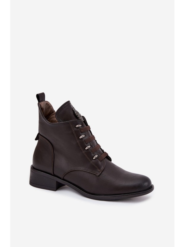Low Insulated Ankle Boots With Zipper And Decoration Brown Nevalia