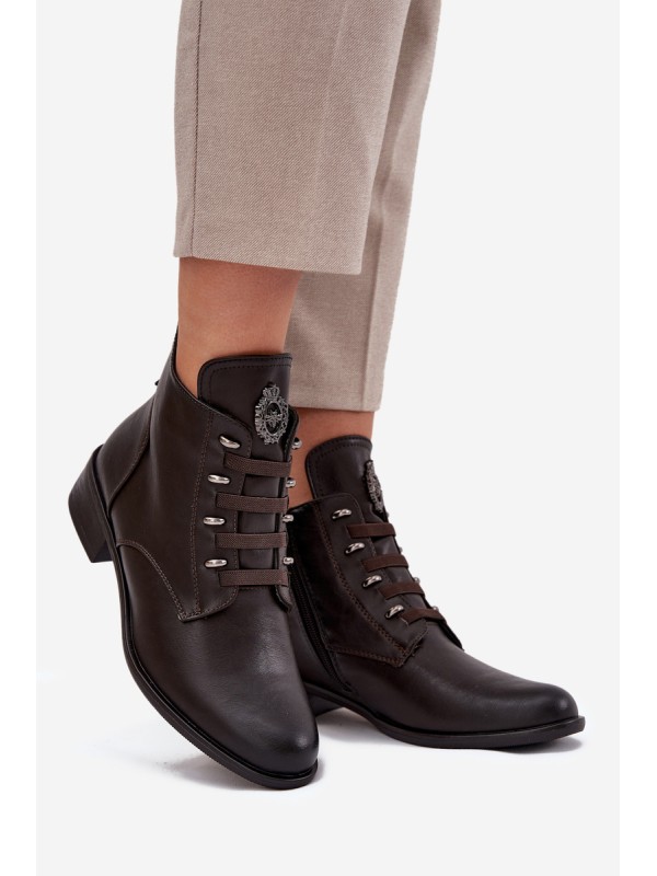 Low Insulated Ankle Boots With Zipper And Decoration Brown Nevalia