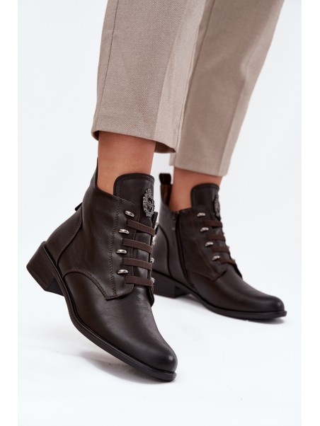 Low Insulated Ankle Boots With Zipper And Decoration Brown Nevalia