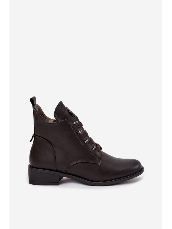 Low Insulated Ankle Boots With Zipper And Decoration Brown Nevalia