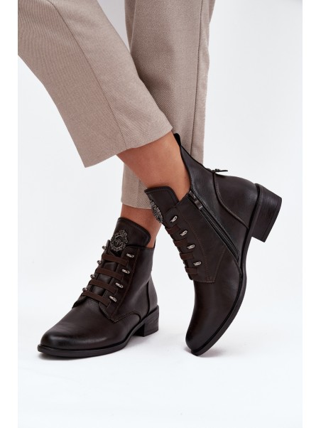 Low Insulated Ankle Boots With Zipper And Decoration Brown Nevalia