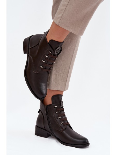 Low Insulated Ankle Boots With Zipper And Decoration Brown Nevalia