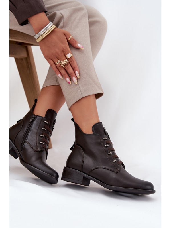 Low Insulated Ankle Boots With Zipper And Decoration Brown Nevalia