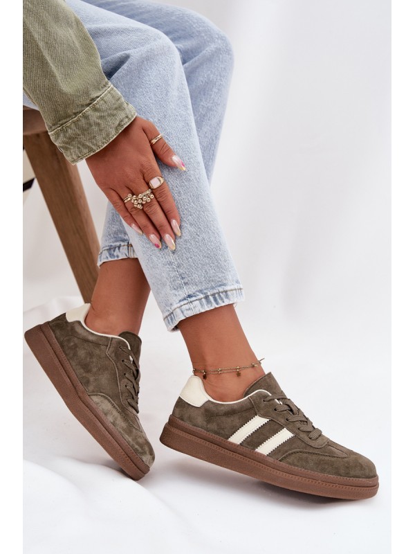 Women's Suede Sneakers on Platform Dark Green Sylviona