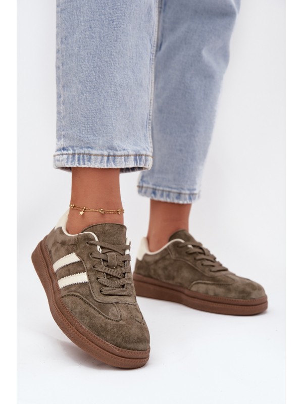 Women's Suede Sneakers on Platform Dark Green Sylviona 2