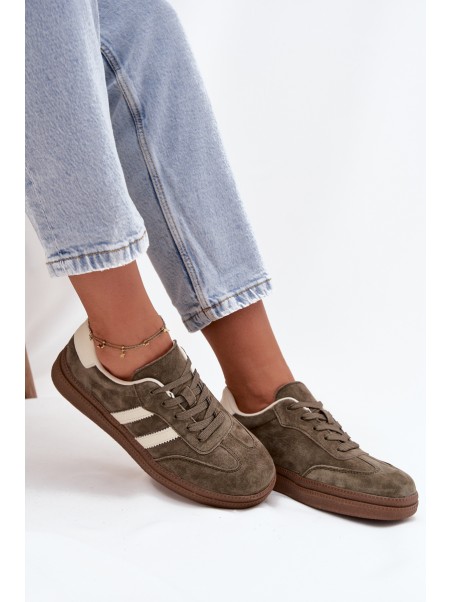 Women's Suede Sneakers on Platform Dark Green Sylviona