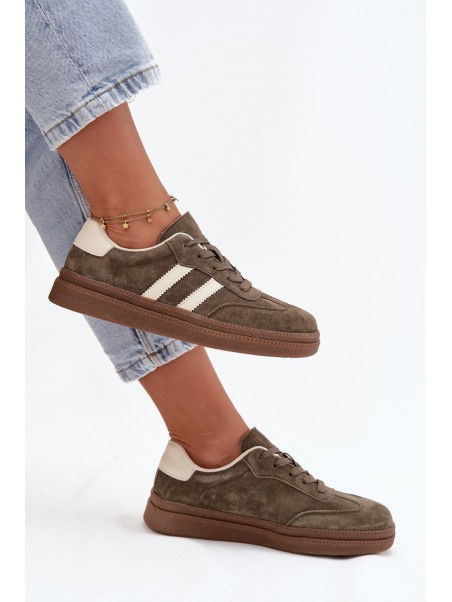 Women's Suede Sneakers on Platform Dark Green Sylviona