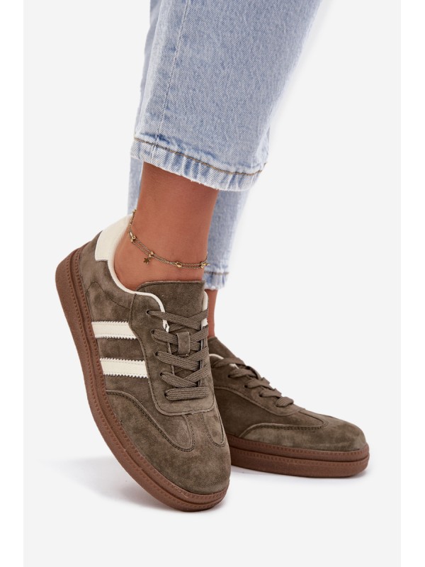 Women's Suede Sneakers on Platform Dark Green Sylviona