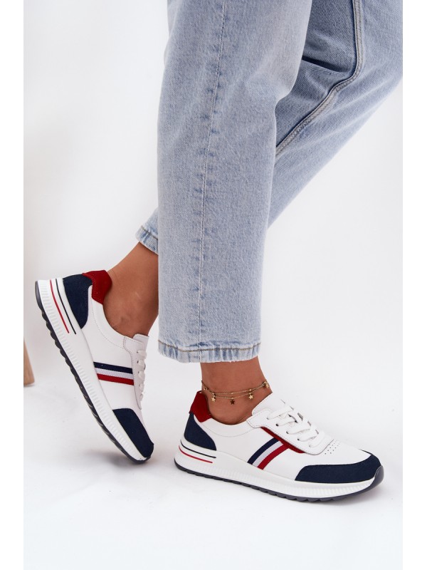 Leather Women's Sports Shoes White Navy Lorvessa
