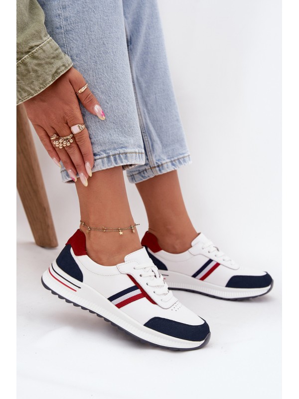 Leather Women's Sports Shoes White Navy Lorvessa