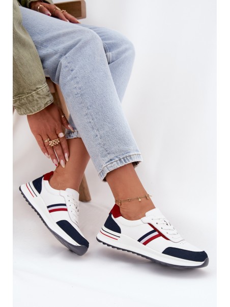 Leather Women's Sports Shoes White Navy Lorvessa