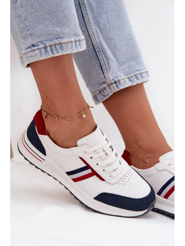 Leather Women's Sports Shoes White Navy Lorvessa
