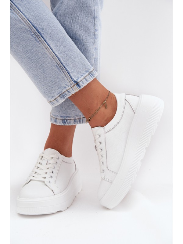 Leather Sneakers On Chunky Platform White Sylvessa
