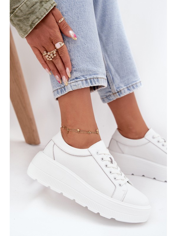 Leather Sneakers On Chunky Platform White Sylvessa