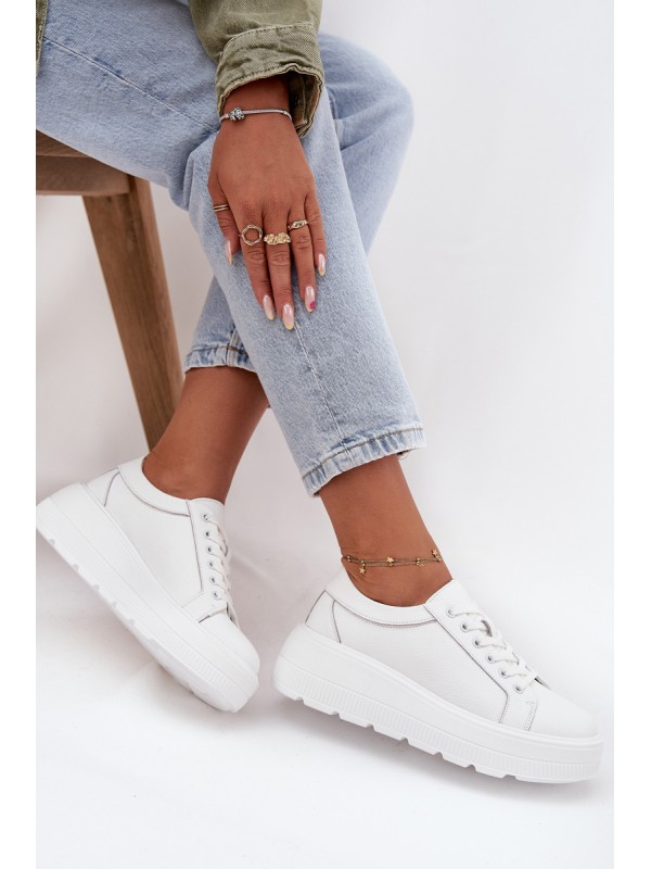 Leather Sneakers On Chunky Platform White Sylvessa